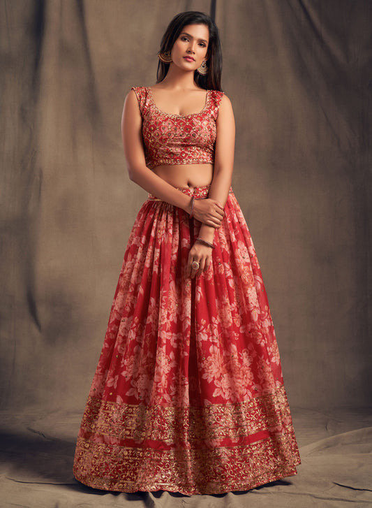 Ruby Royale Organza Lehenga Set