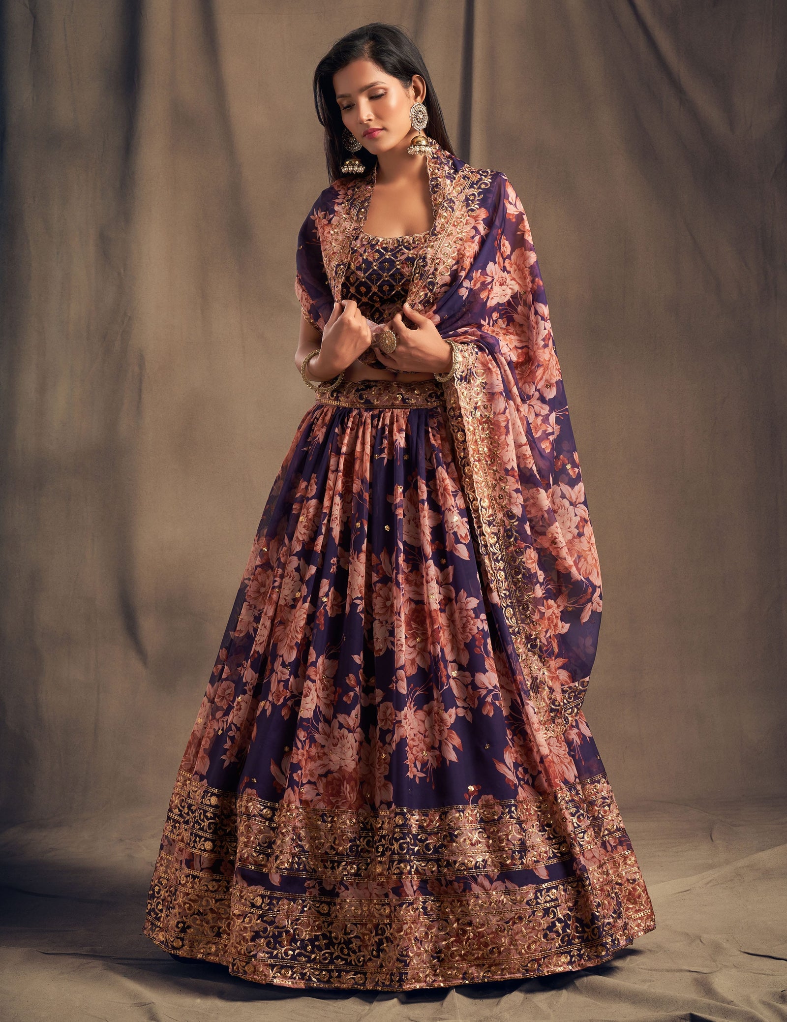 Royal Amethyst Organza Lehenga Set