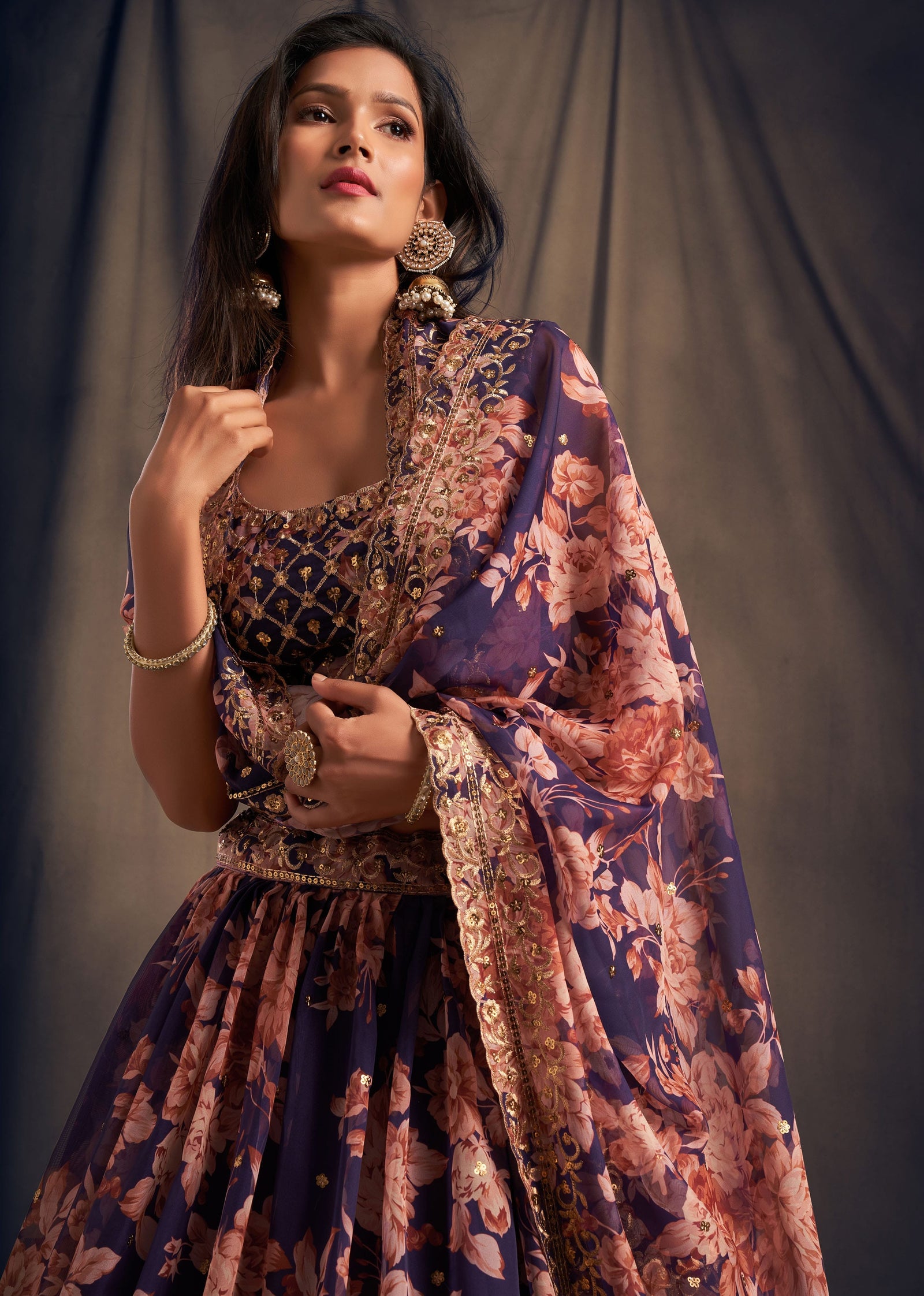 Royal Amethyst Organza Lehenga Set