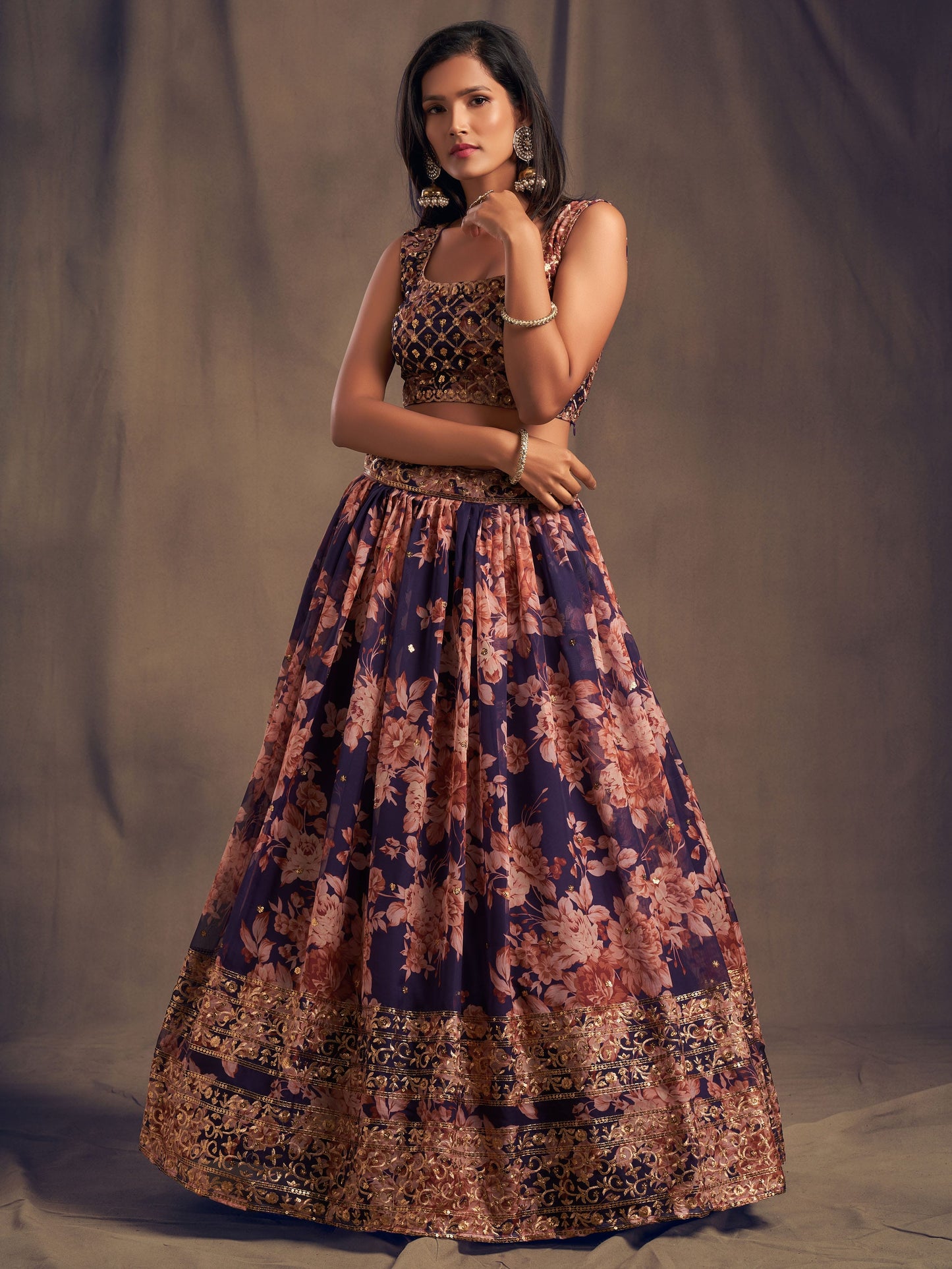 Royal Amethyst Organza Lehenga Set