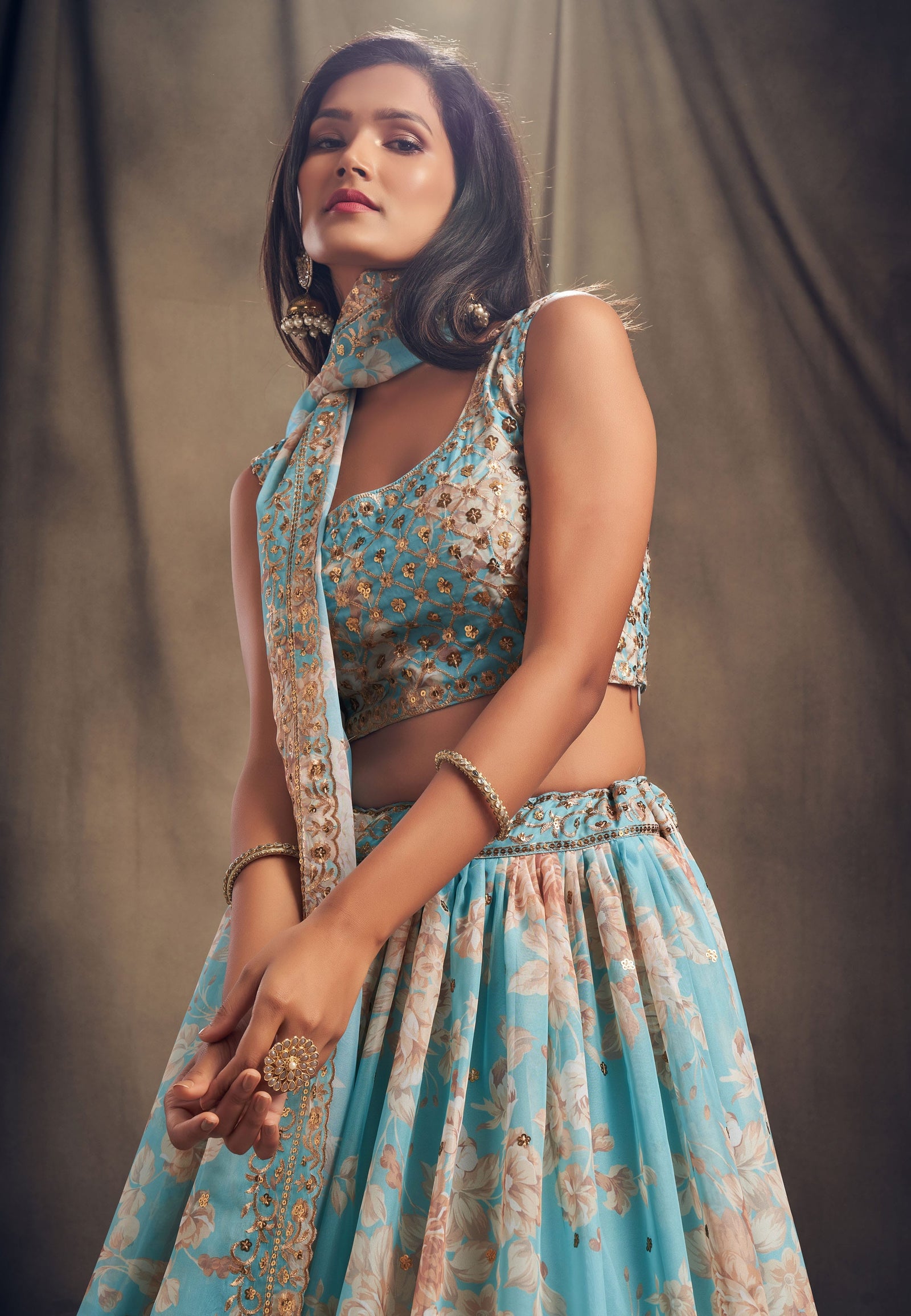 Celestial Mist Embroidered Organza Lehenga Set