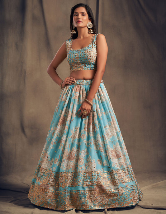 Celestial Mist Embroidered Organza Lehenga Set