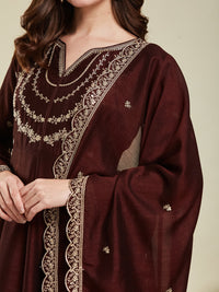 Brown Embroidered Vichitra Silk Sharara Suit Set