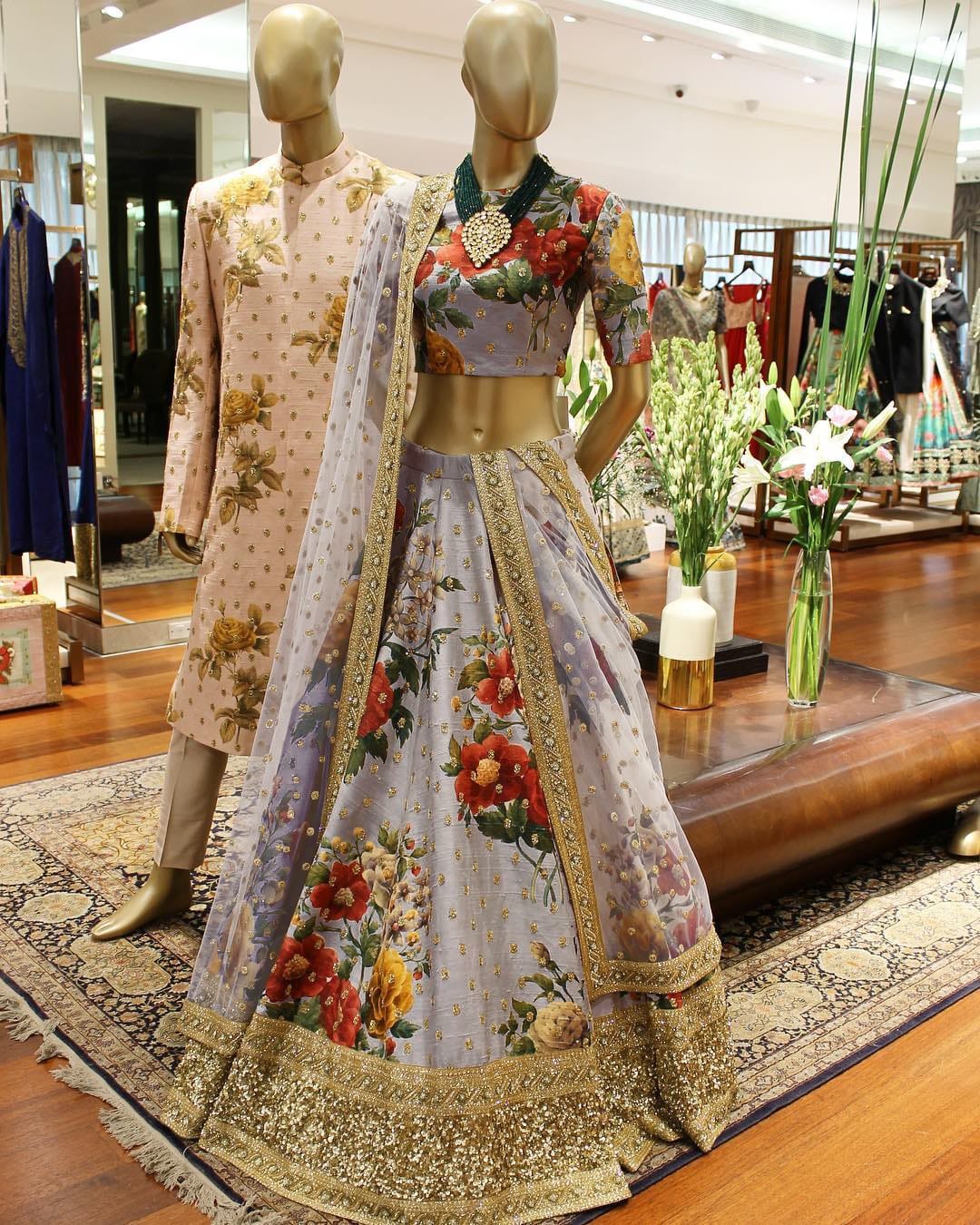 Grey Fine Art Silk Pearl Embroidered Lehenga Set