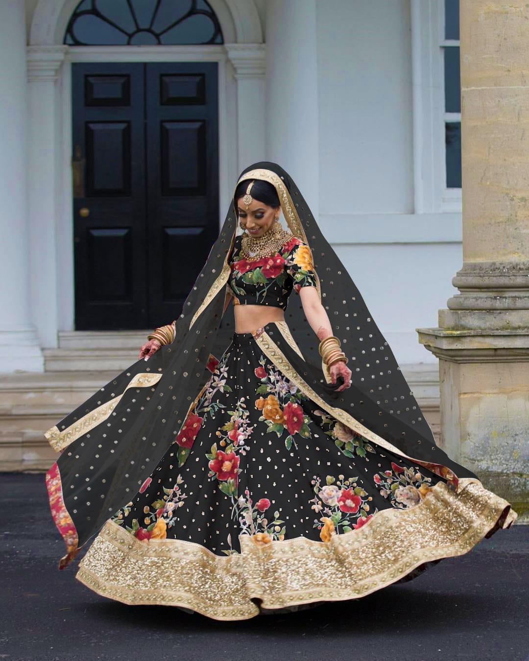 Black Fine Art Silk Pearl Embroidered Lehenga Set