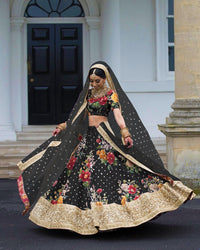 Black Fine Art Silk Pearl Embroidered Lehenga Set