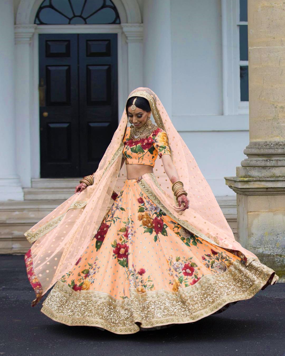 Peach Fine Art Silk Pearl Embroidered Lehenga Set