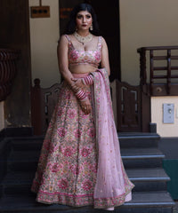 Peach Blossom Royale Taffeta Silk Lehenga Choli Set