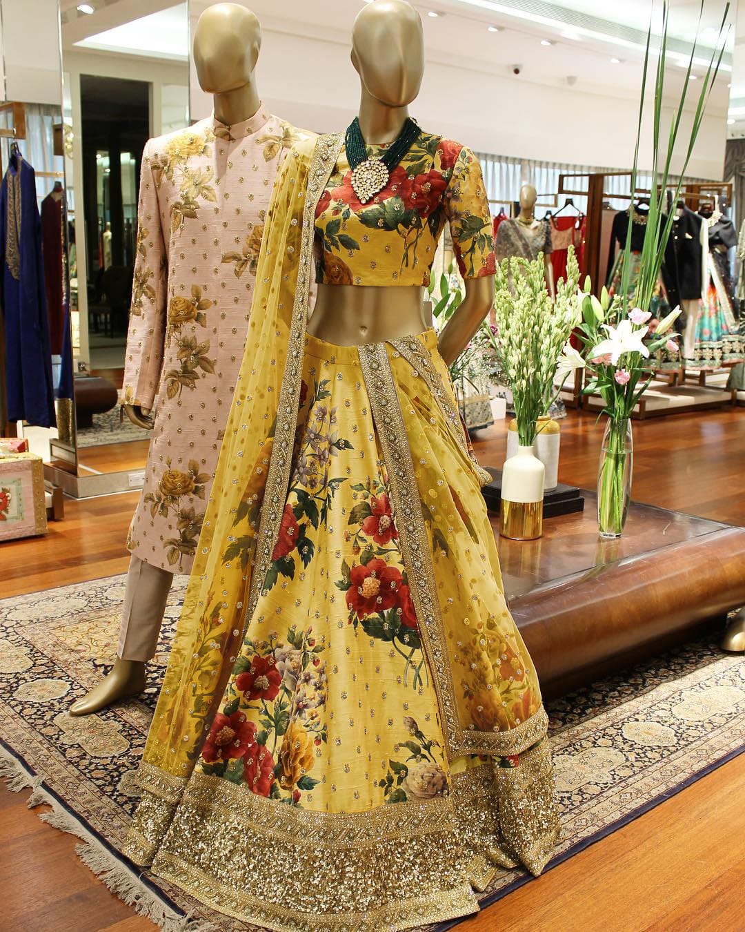Yellow Fine Art Silk Pearl Embroidered Lehenga Set