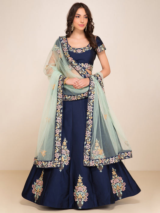 Navy Blue Sequins Embroidered Designer Lehenga Choli Set