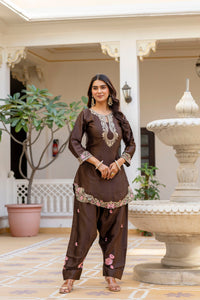 Premium Coffee Embroidered Ethnic Suit Set