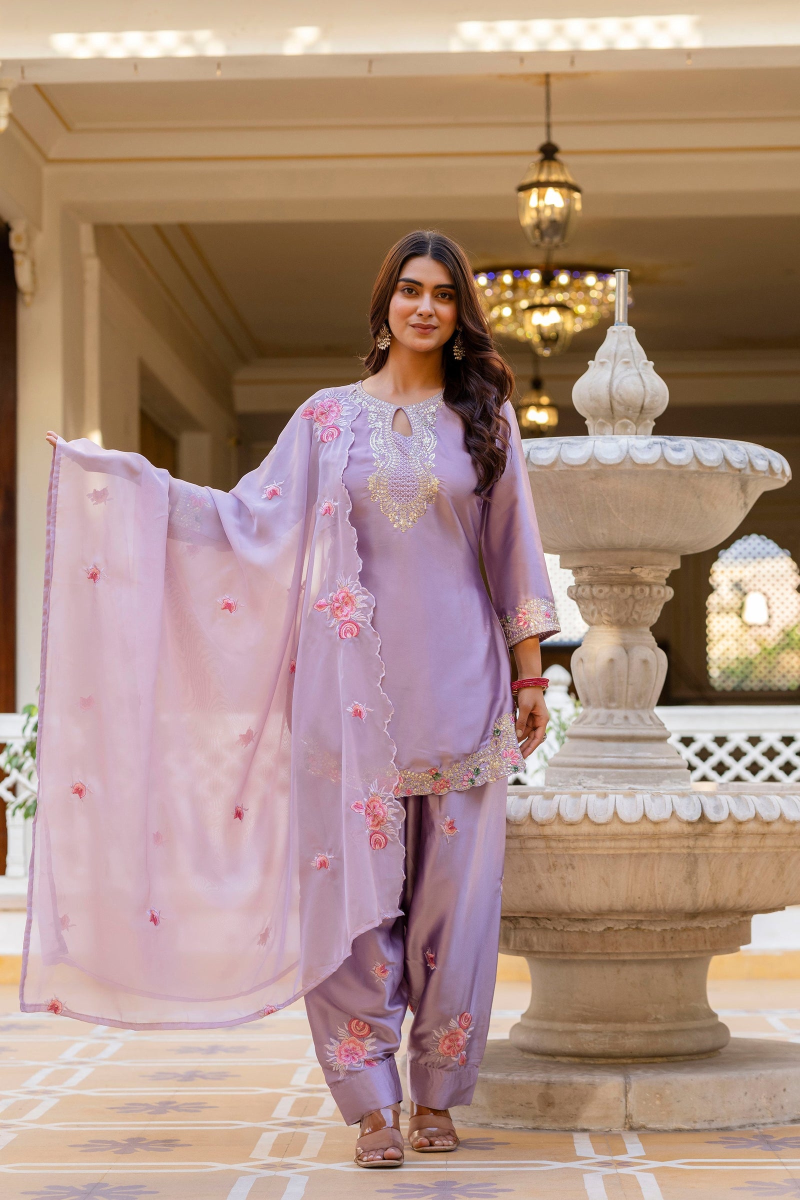 Purple Embroidered Designer Suit Set