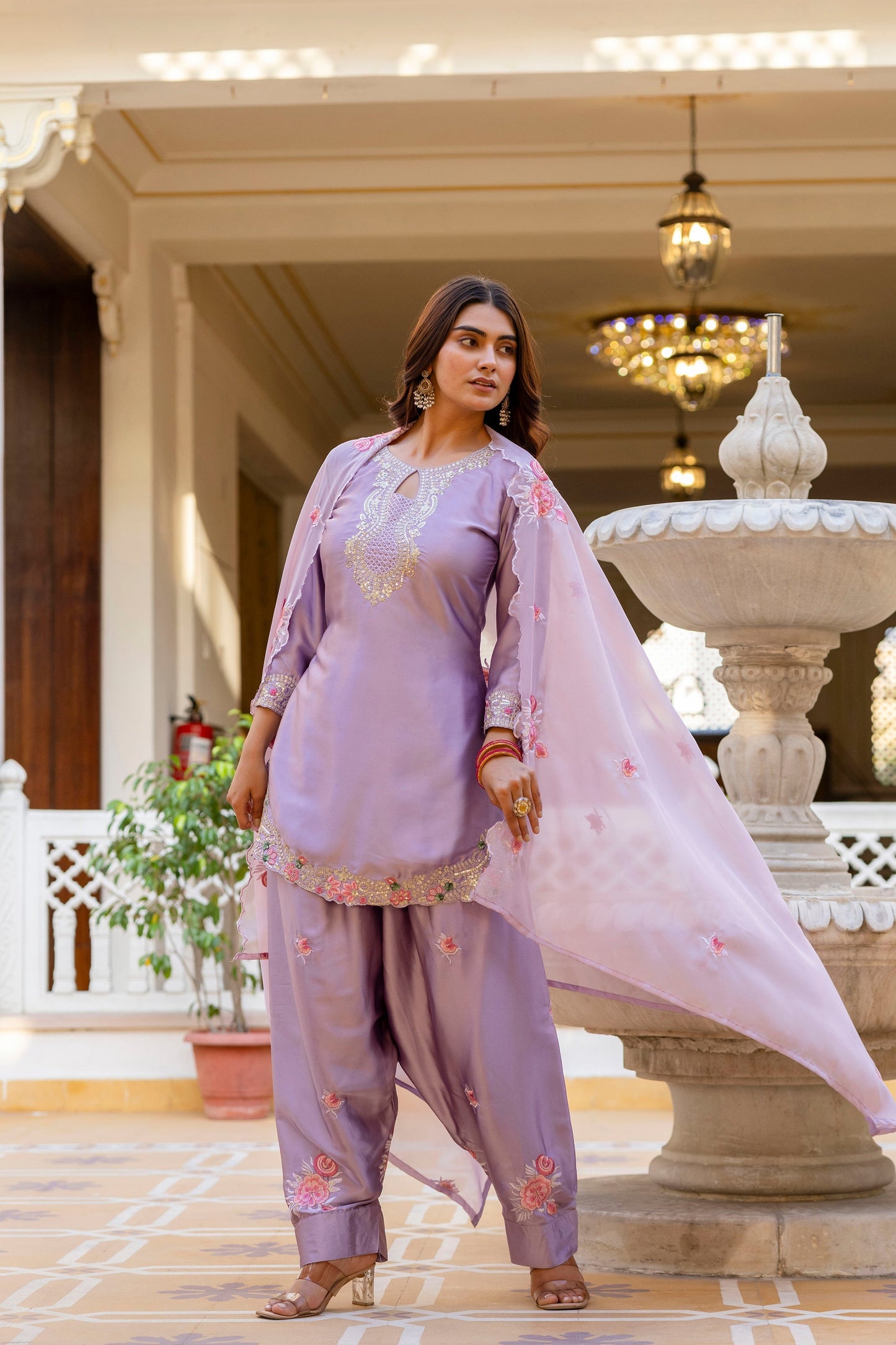 Purple Embroidered Designer Suit Set