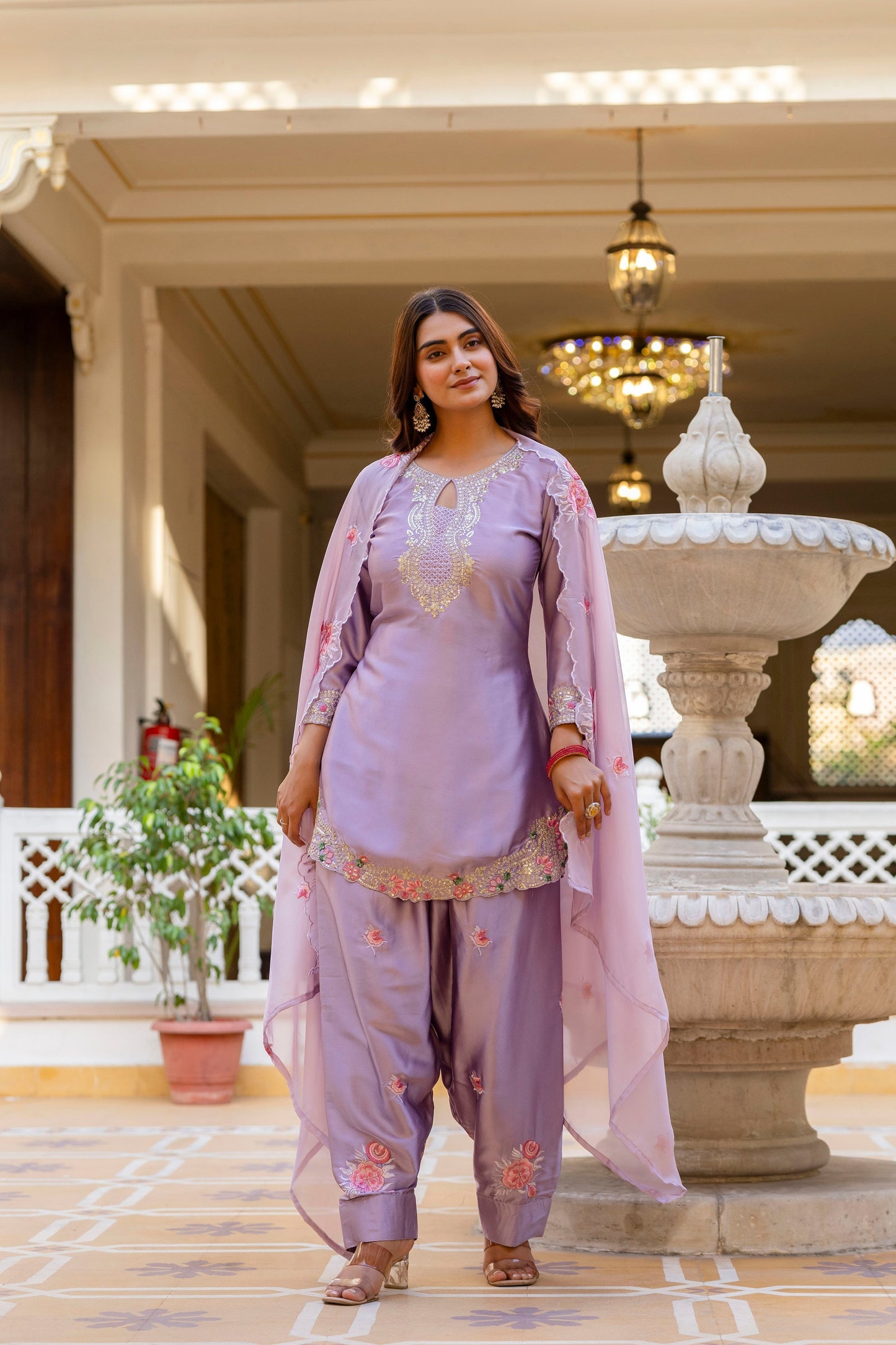 Purple Embroidered Designer Suit Set