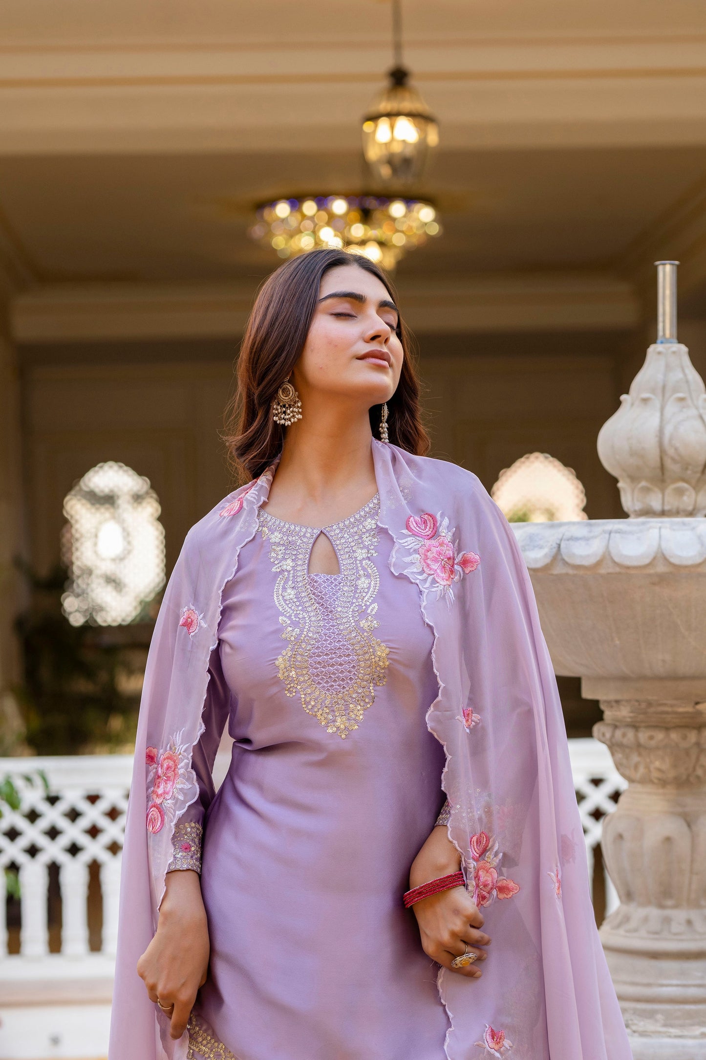 Purple Embroidered Designer Suit Set