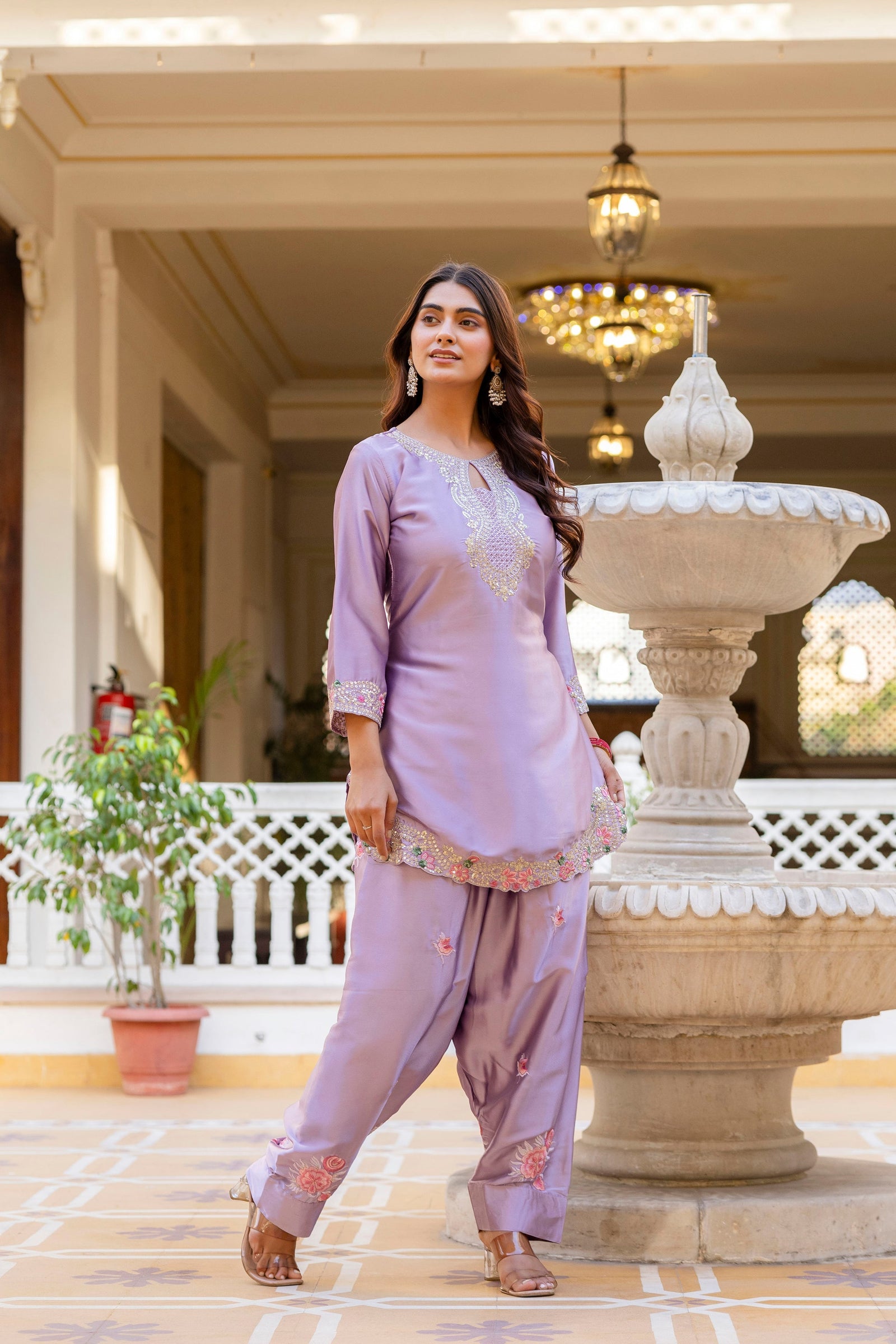 Purple Embroidered Designer Suit Set