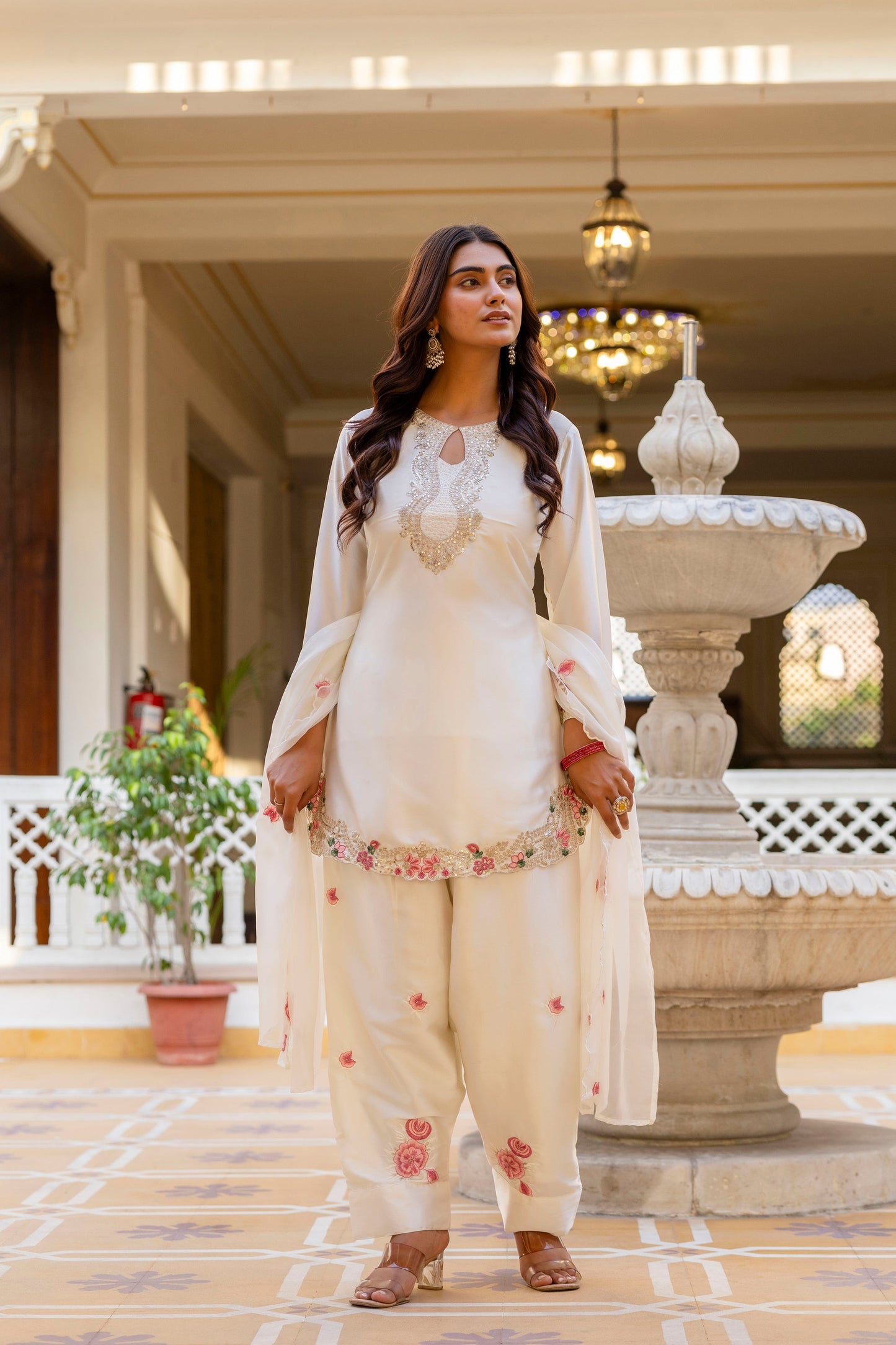 White Embroidered Designer Suit Set