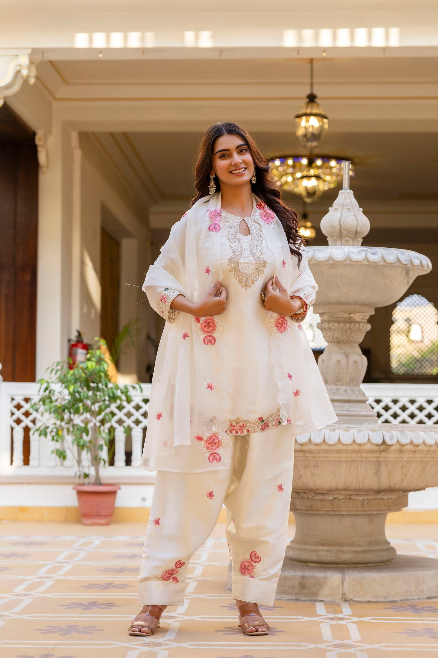 White Embroidered Designer Suit Set