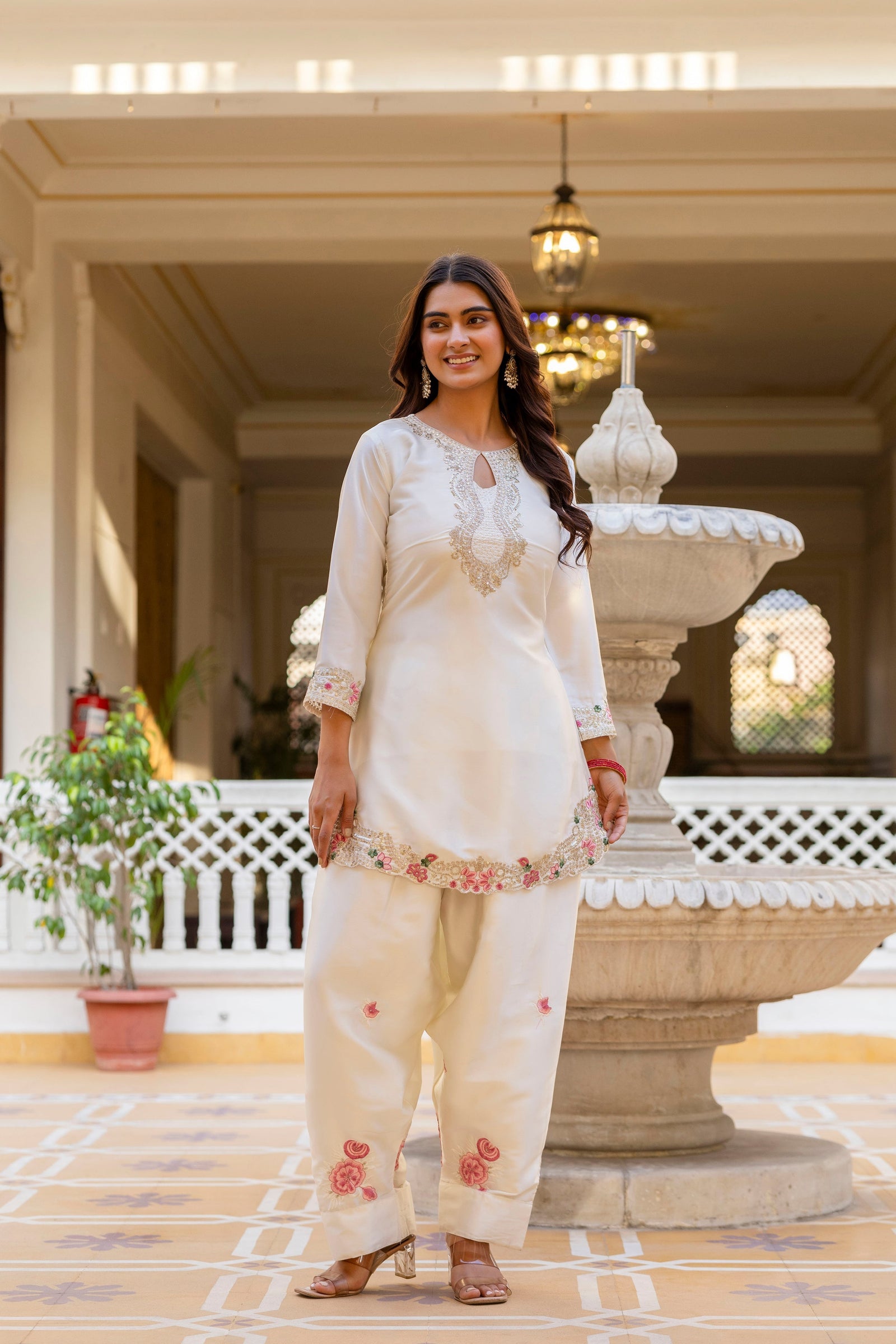 White Embroidered Designer Suit Set