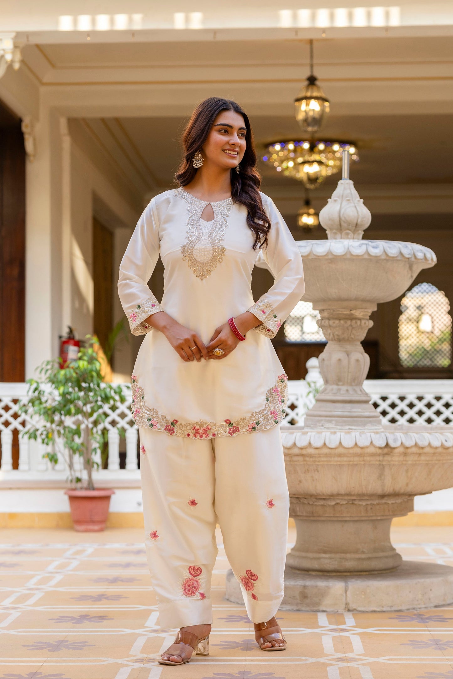 White Embroidered Designer Suit Set