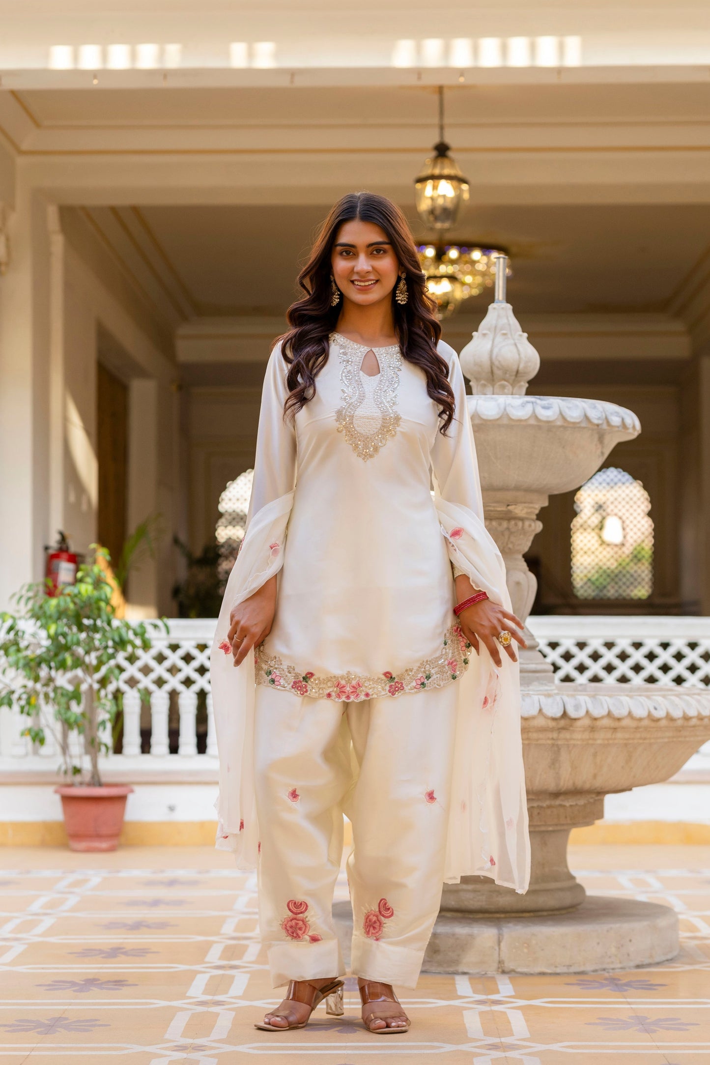 White Embroidered Designer Suit Set