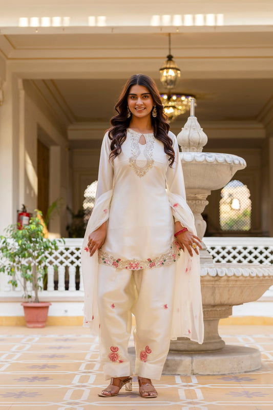 White Embroidered Designer Suit Set