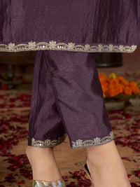 Wine Embroidered Vichitra Suit Set