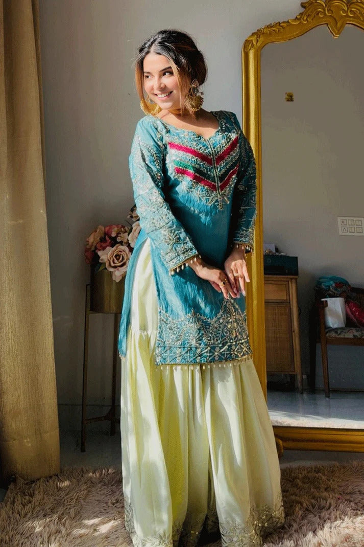 Rama Embroidered Satin Silk Gharara Set