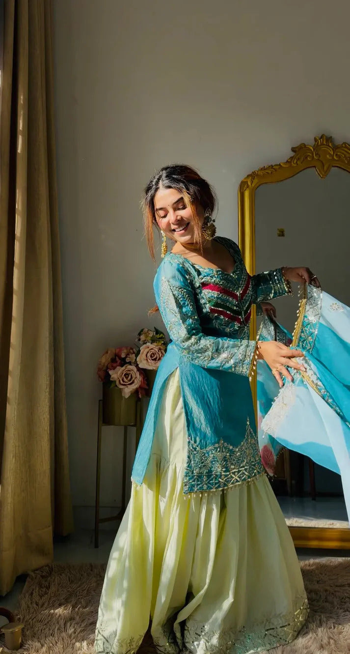 Rama Embroidered Satin Silk Gharara Set
