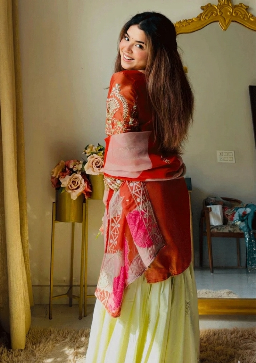 Rust Embroidered Satin Silk Gharara Set