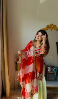 Rust Embroidered Satin Silk Gharara Set