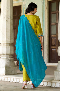 Lemon Embroidered Viscose Chanderi Suit Set