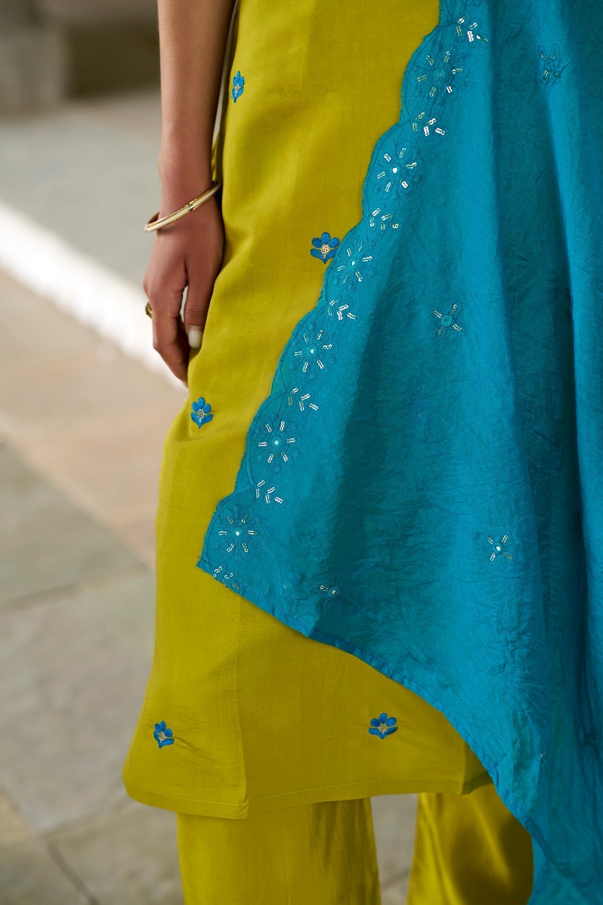 Lemon Embroidered Viscose Chanderi Suit Set