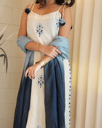 Off White Embroidered Cotton Flex Suit Set