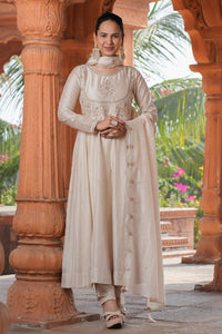 Cream Aura Vichitra Silk Suit Set