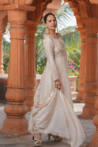 Cream Aura Vichitra Silk Suit Set