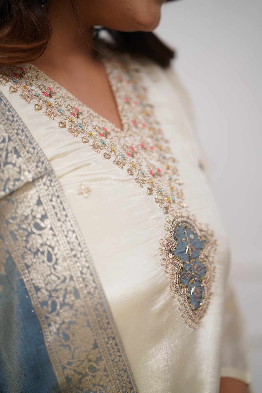 Off White Elegance Chanderi Suit Set