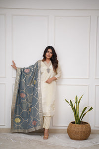 Off White Elegance Chanderi Suit Set