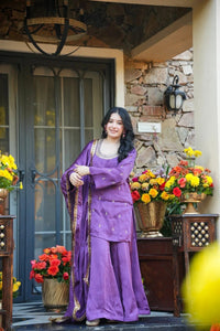 Lavender Silk Crepe Embroidered Palazzo Set
