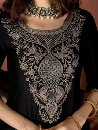 Black Embroidered Vichitra Suit Set with Dupatta
