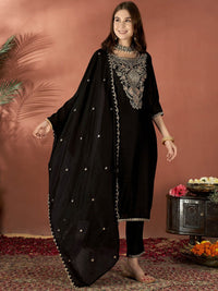 Black Embroidered Vichitra Suit Set with Dupatta