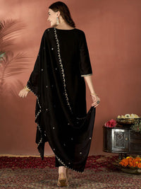 Black Embroidered Vichitra Suit Set with Dupatta
