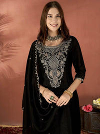 Black Embroidered Vichitra Suit Set with Dupatta