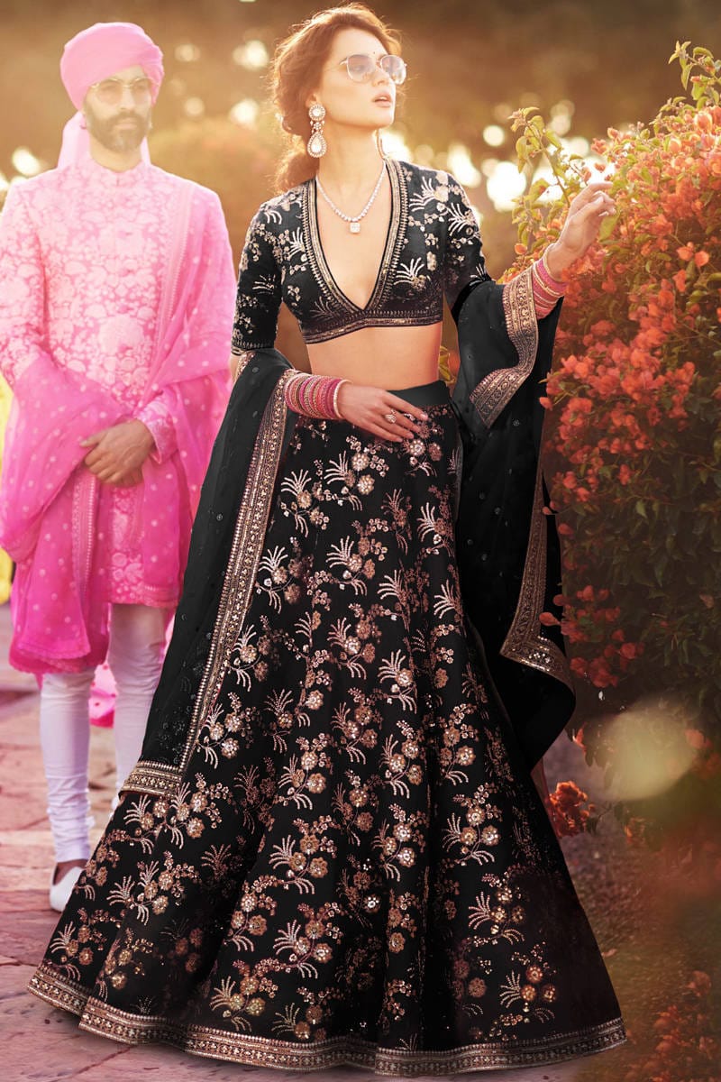 Noir Regal Thai Silk Designer Lehenga Choli Set