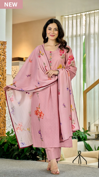 Pink Chanderi Butti Printed Kurti Set