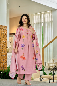 Pink Chanderi Butti Printed Kurti Set
