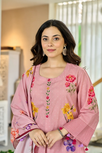 Pink Chanderi Butti Printed Kurti Set