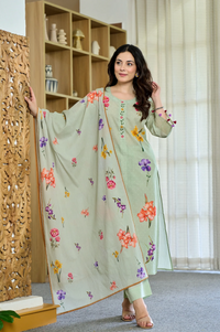 Pista Chanderi Butti Printed Kurti Set