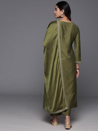 Olive Green Embroidered Chanderi Kurta Pant Set