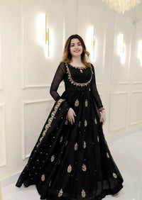 Black Georgette Embroidered Anarkali Set